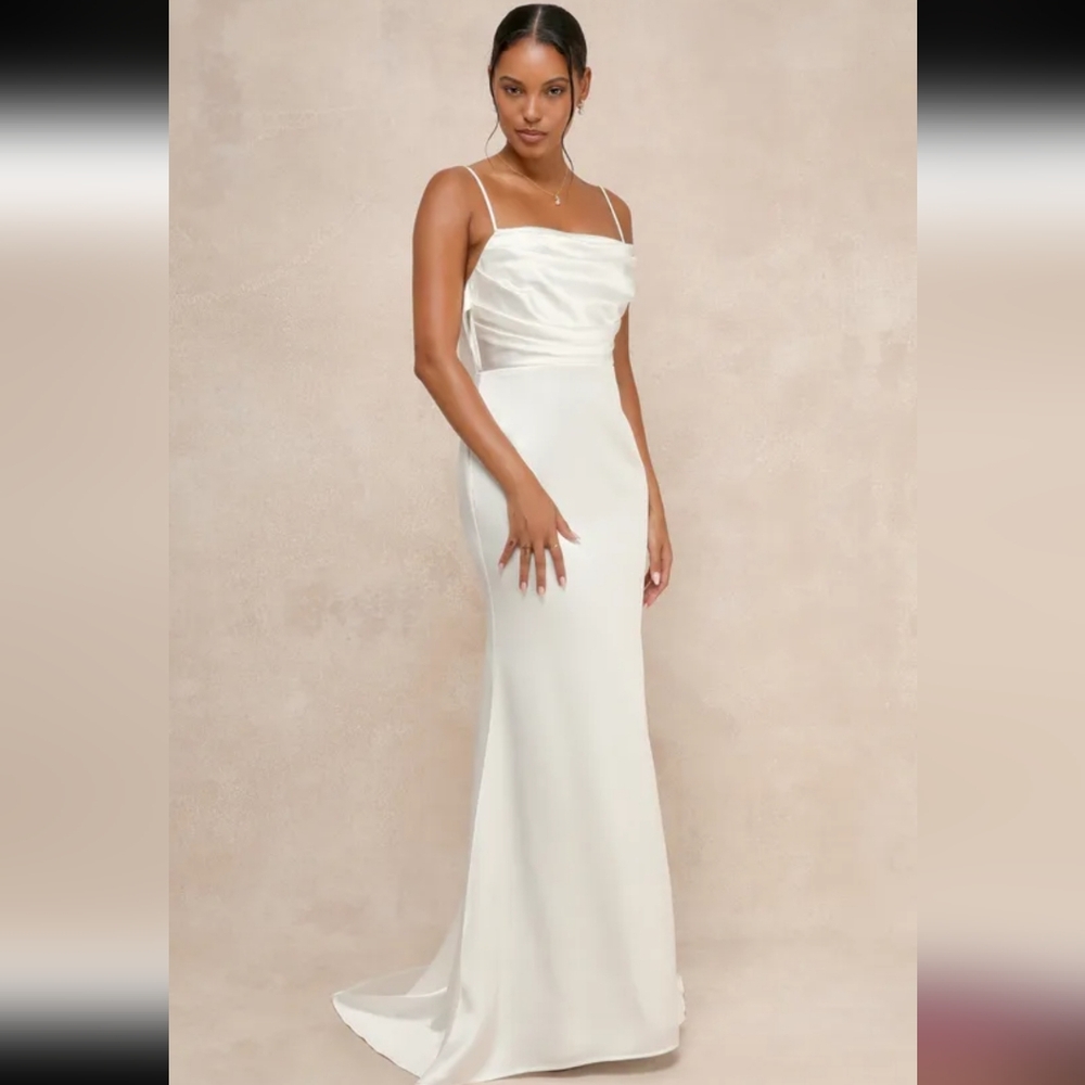 NWT $148 Lulus Lovely Endearment White Satin Sleeveless Backless Maxi Dress - Picture 5 of 10